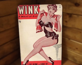 Wink Pinup Girl 1950s Magazine Cover Vintage Style Metal Sign
