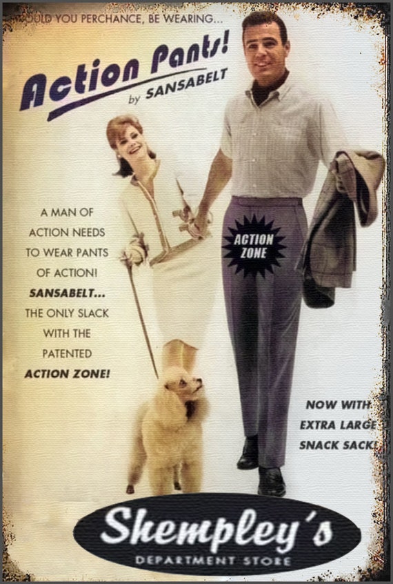Funny Vintage Action Pants Ad Colorized 1960s Antique Look