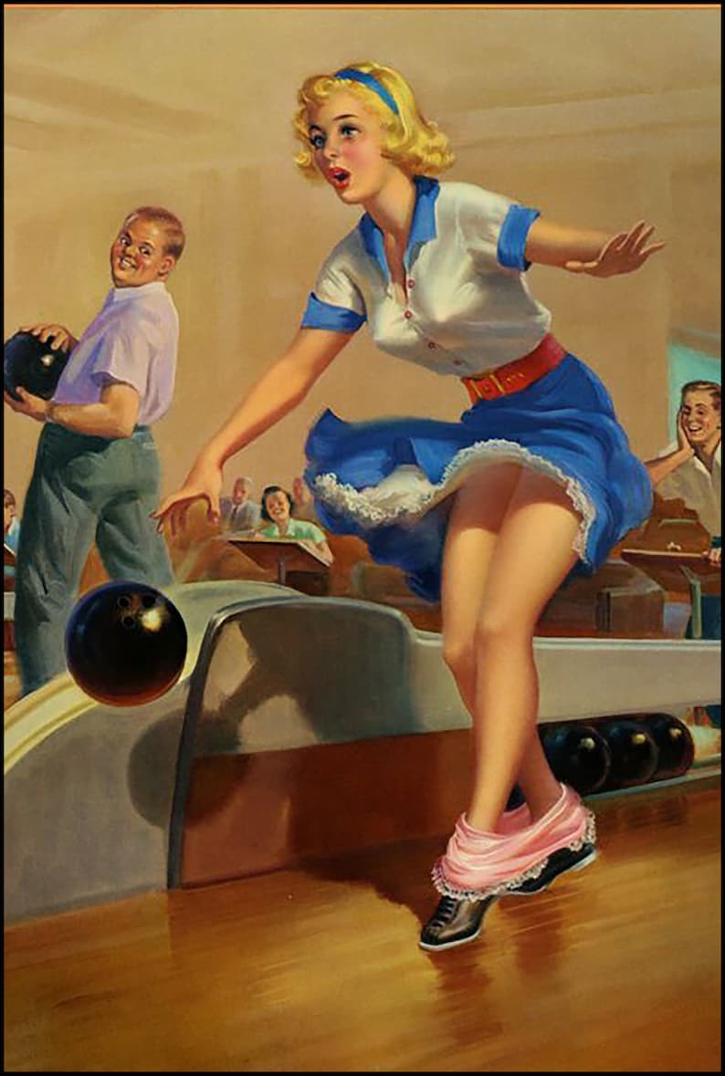 Bowling Pinup Girl Art Frahm Classic Bloomers Metal Sign 12 X Etsy