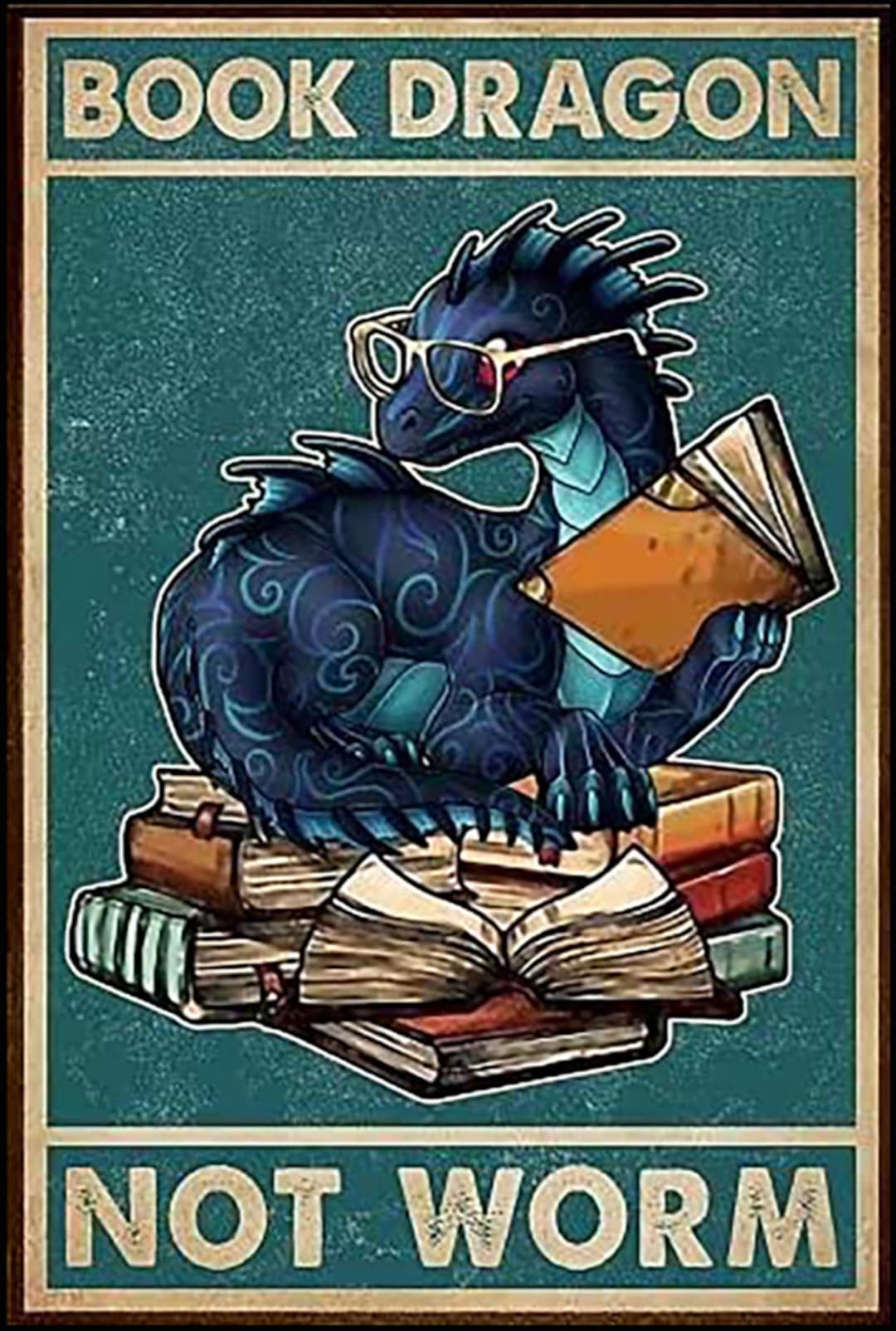 Book Dragon, Not Worm Metal Wall Art Poster Sign Etsy