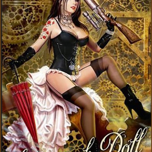 Tattoo Pinup Girl Steampunk Doll Metal Poster Wall Hanger