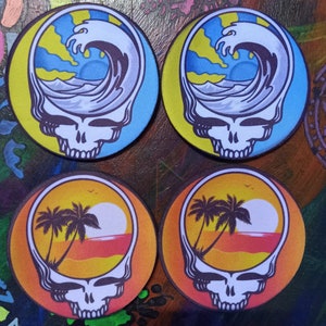 Steal Your Beach Grateful Dead Coastal Inspired Drink Coasters / Pipe Rest Deadhead Gift Set Glow in Black light stealie