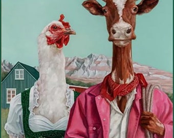 Déco murale gothique américaine drôle avec poulet et vache