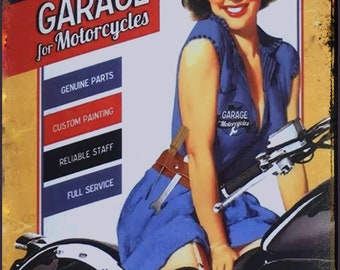 Best Garage for Motorcycles Pin Up Girl Retro Style