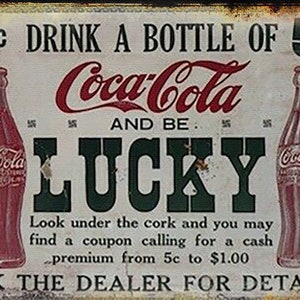 Retro Vintage Style Coca-Cola Lucky Bottles Metal Sign (NEW) Antique Look