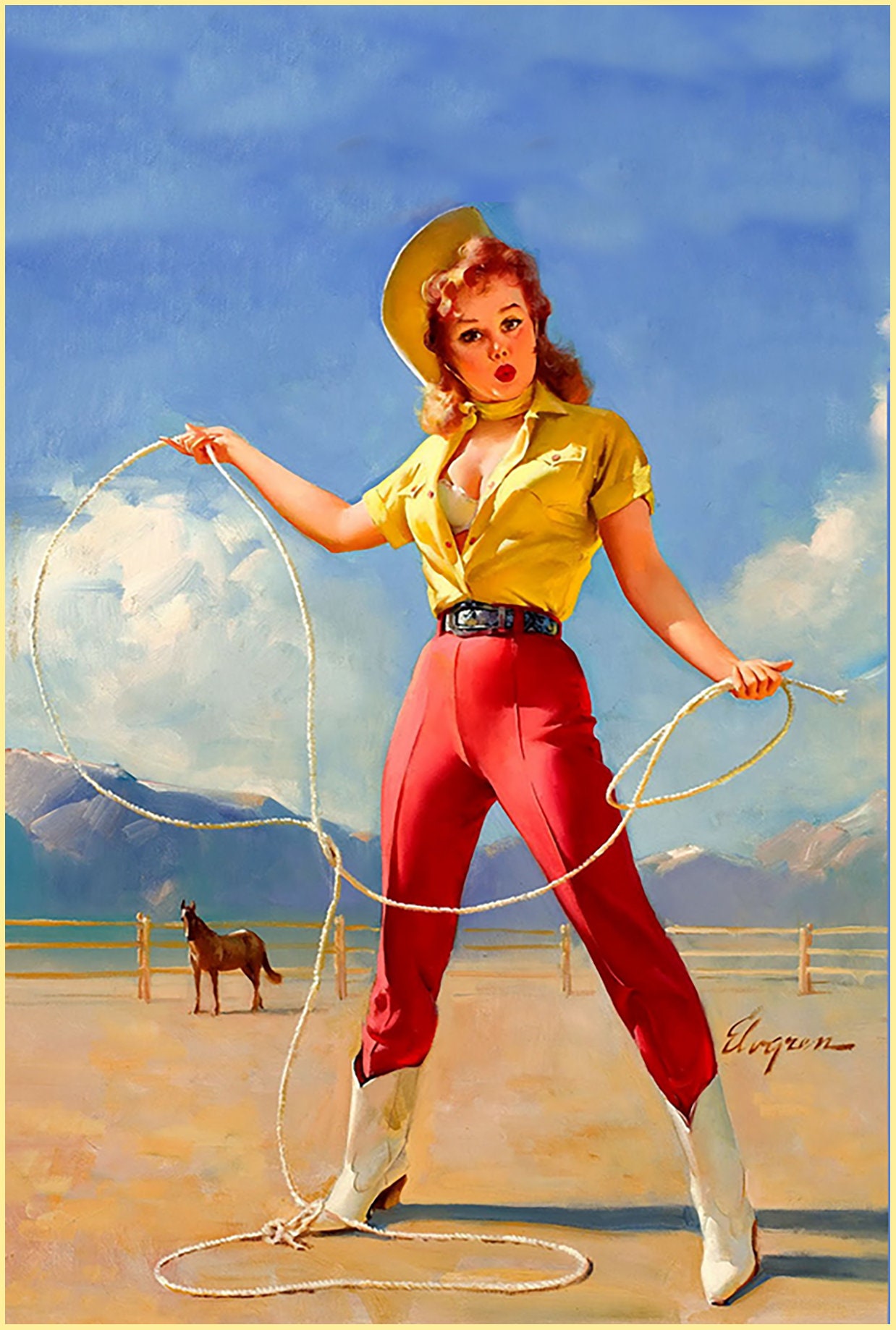 Targa In Latta Retrò Pinup Cowgirl - Poster Decorativo Vintage Per Bar E Garage (30x20 Cm)