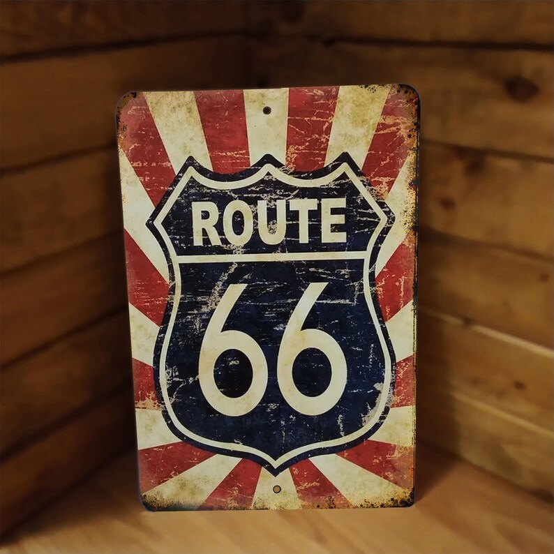Route 66 Metal Sign Vintage Stripe Design Weathered Look - Etsy