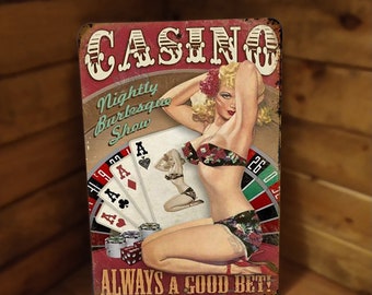 Póster metálico estilo pin-up de Casino Burlesque Show, estilo vintage