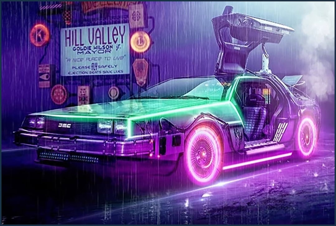 Wall Art Neon DeLorean DMC Car Back to the Future Theme Wall Art Neon DeLorean DMC Car Back to the Future Theme