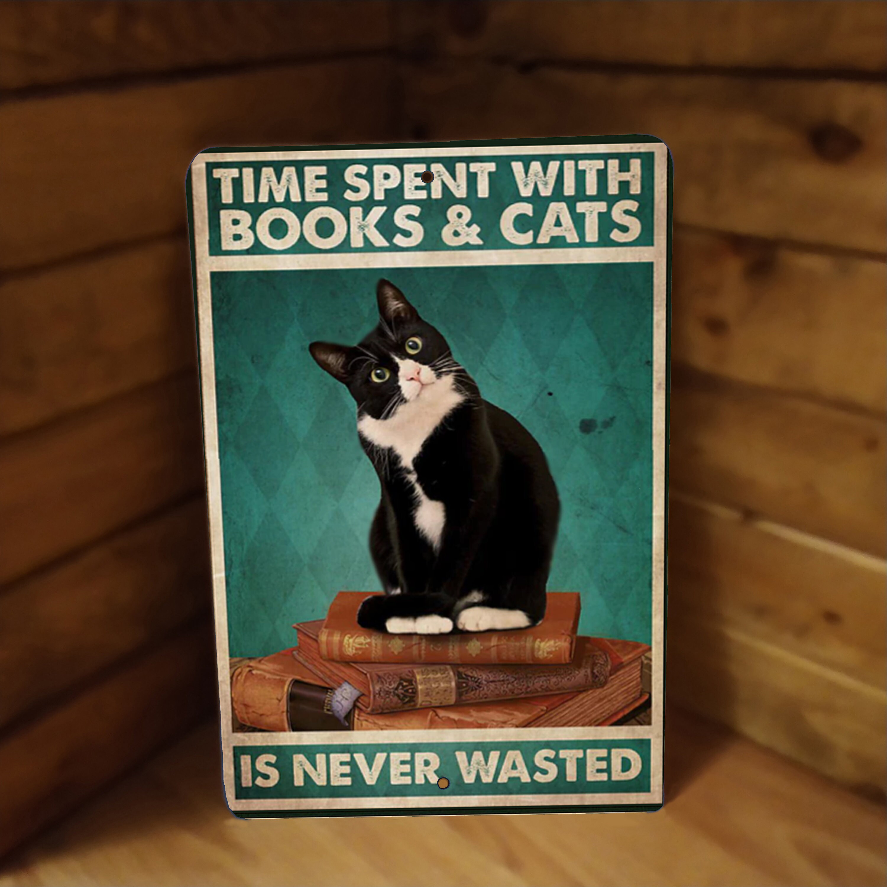 WADORN Targa In Metallo Divertente Per Palestra: "Time Spent With Cats And Gym Is Never Wasted" - Con Gatto Sollevatore - 20x30 Cm - 3