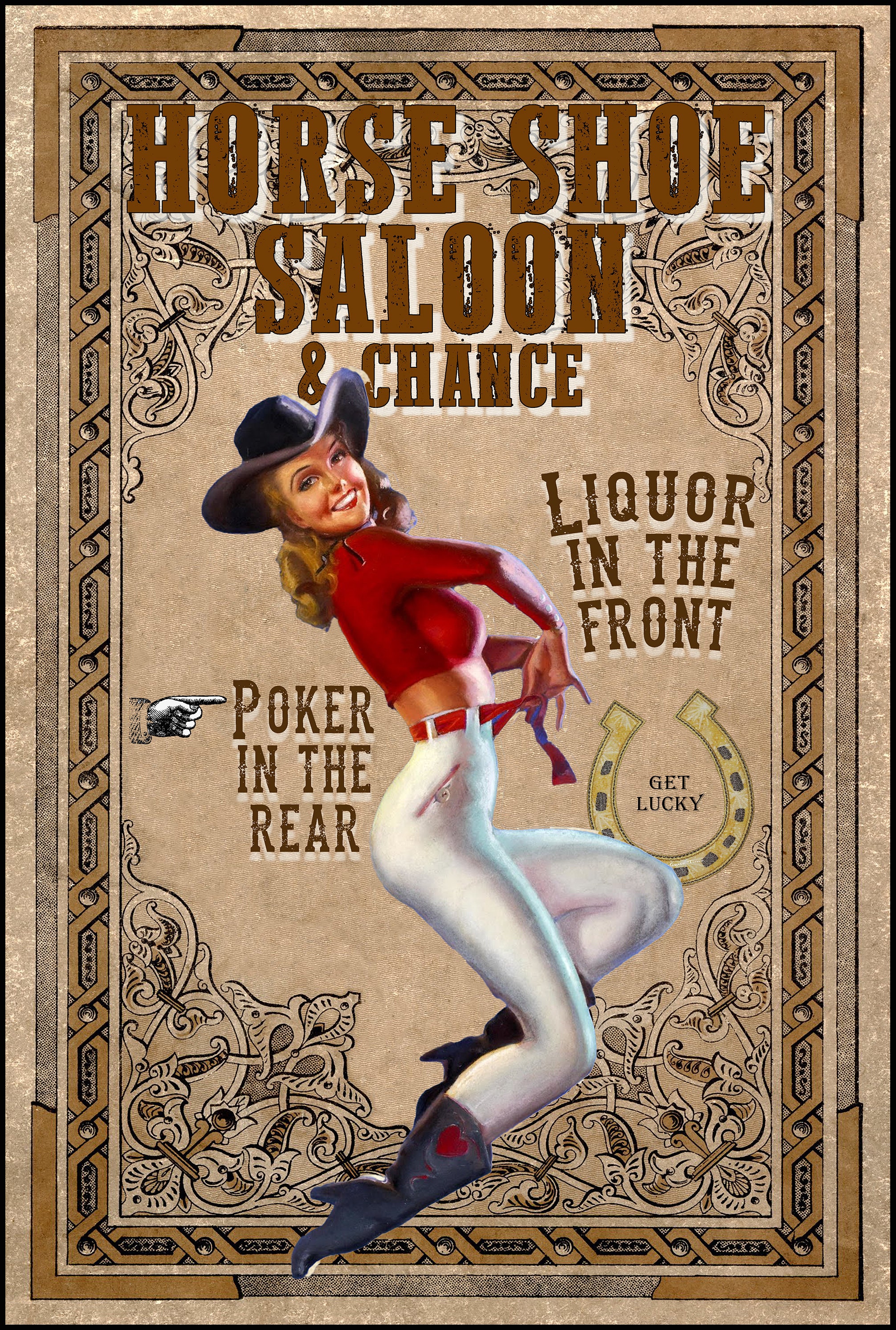 Metal Pinup Cowgirl Poster Sign Horseshoe Saloon and Chance - Etsy