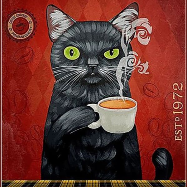 Metal Cafe Kitchen Sign Art Whatever Kitty Black Cat with Catitude Wall Poster