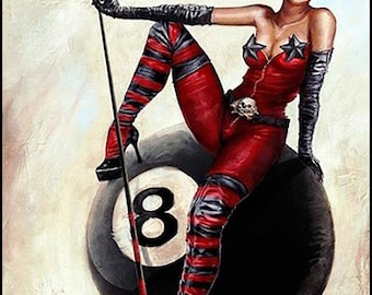 Goth Girl 8-Ball Pin Up Metal Sign