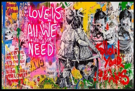 Pop Art Banksy Street Art Collage Love is All We Need Metal Poster
