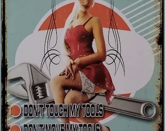Garage Rules Pinup Girl on Wrench Auto Shop Tool Shed Mancave Sign