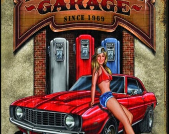 Plaque métallique pin-up Muscle Garage Detroit Classic 69 Camaro