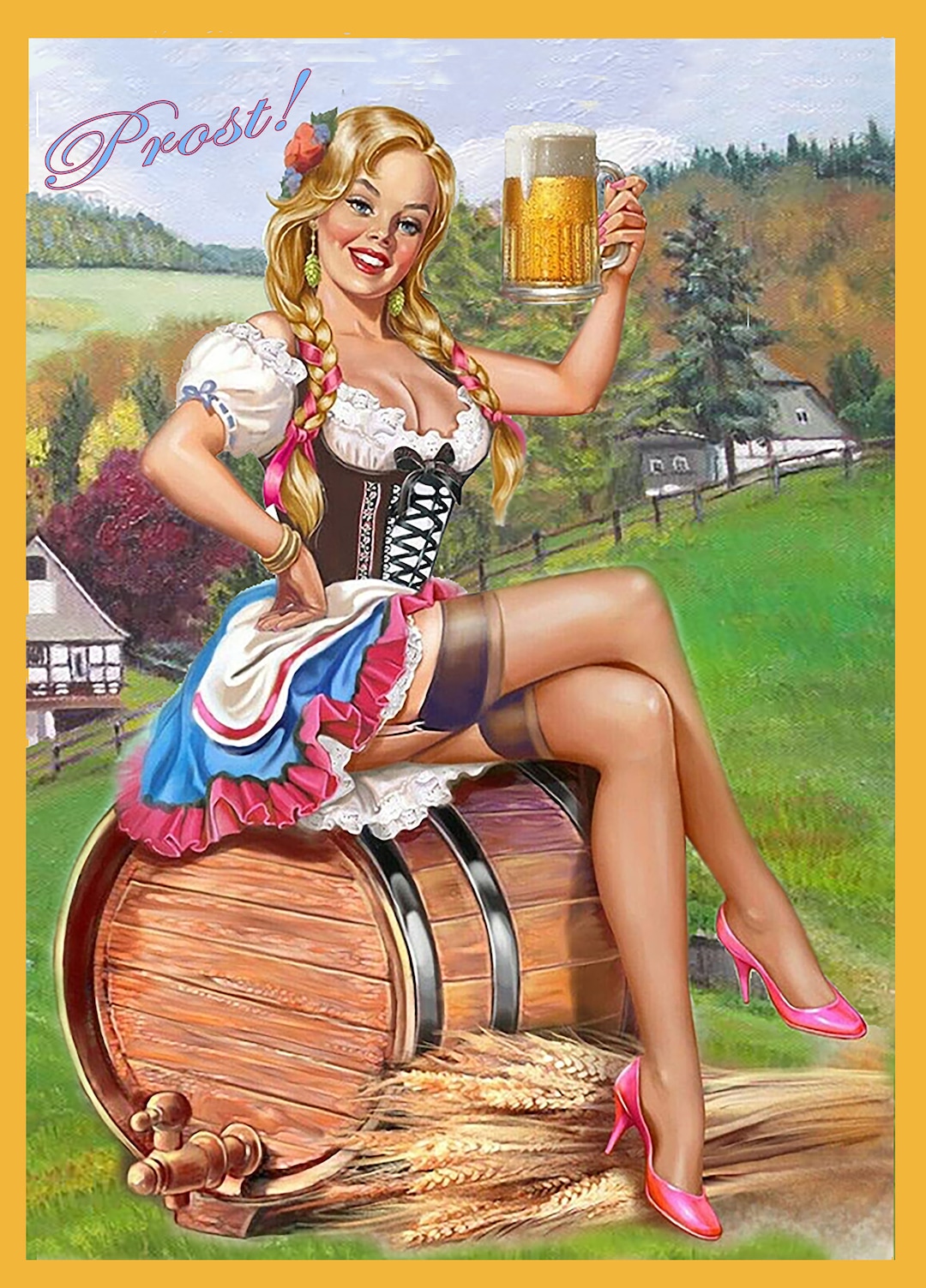 Prost German Fräulein Pinup Girl With Beer Aluminum Plate Poster Etsy