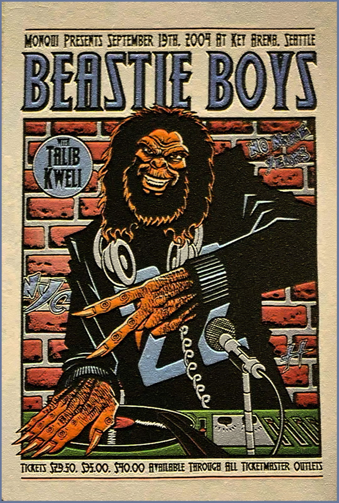 ミュージシャン BEASTIE BOYS NORTH AMERICAN TOUR TAZ TAZ BEASTIE BOYS NORTH AMERICAN TOUR SILKSCREEN POSTER