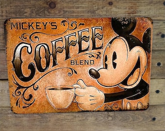 Letrero metálico de Mickey Mouse para cafetería o cocina