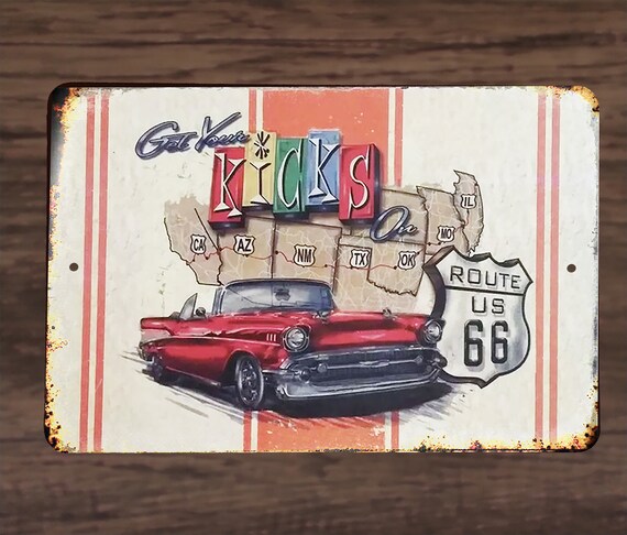 Metal Wall Art 57 Chevy Get Your Kicks on Route 66 Nostalgiac