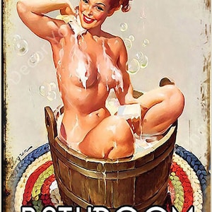 Pinup Girl Bathroom Sign Retro Antique Look Elvgren