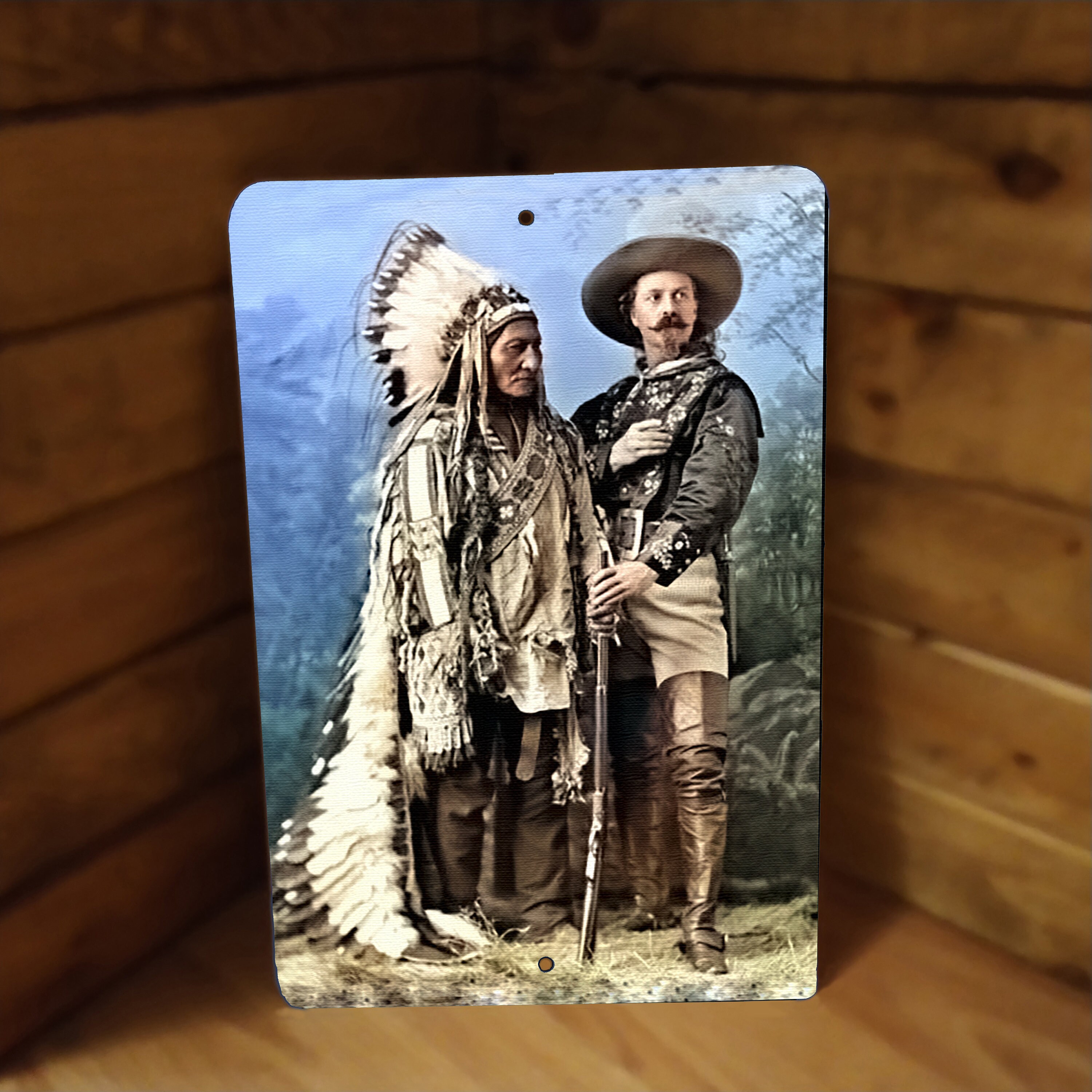 Colorized Western Sitting Bull & Buffalo Bill Cody Photo Reprint
