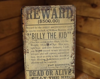 Western Wanted Poster Billy the Kid Dead or Alive Metal Sign