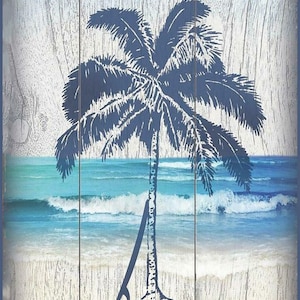 Metal Beach Sign Wall Art Instant Happiness Just Add Water, Ocean, Palm Tree, Surf Board