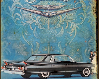 Plaque en métal Ad Cadillac Fleetwood vintage 1960 antique, aspect rouillé (NEUF, pas antique)