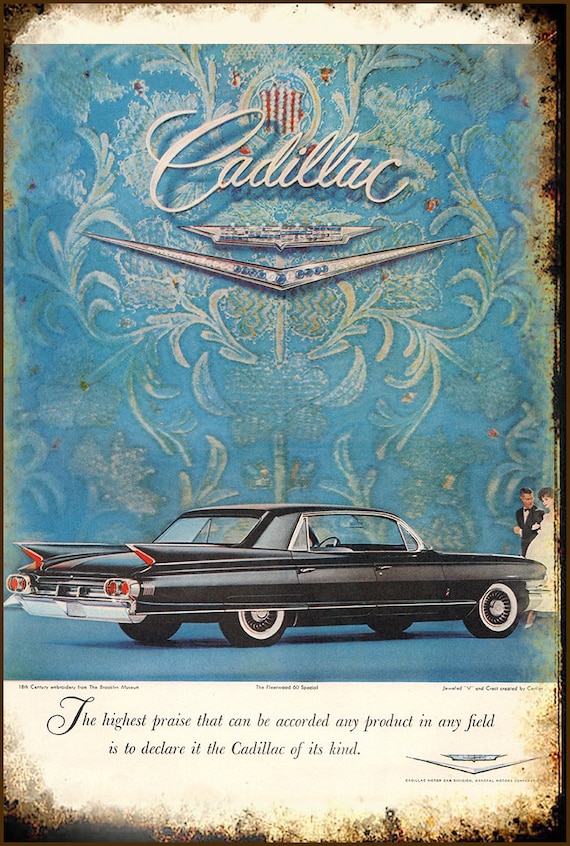 Panneau Métallique Publicitaire Reproduction Cadillac 1948 Vintage 8 X 12 Pouces