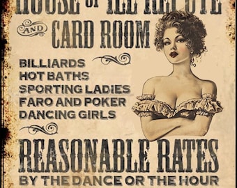 Skanky&#39;s House of Ill Repute Parody Old West Vintage Style Metal Poster Sign