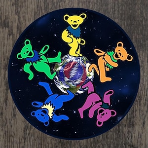Set of 4 Grateful Dead theme Non-Slip Foam Deadhead Drink Mats Bears in Space or dancing bear, sunflower, terrapin, US Blues Uncle Sam
