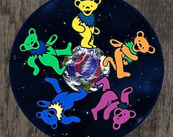 Juego de 4 posavasos de espuma antideslizantes con temática de Grateful Dead: osos en el espacio, oso bailarín, girasol, tortuga marina, Tío Sam, blues de EE. UU.