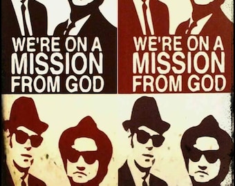 Letrero metálico con silueta de los Blues Brothers Art "En una misión de Dios"