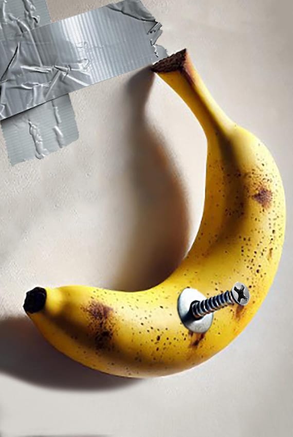 Banana Screwed to a Wall W/ Duct Tape Metal Art Poster - Screws