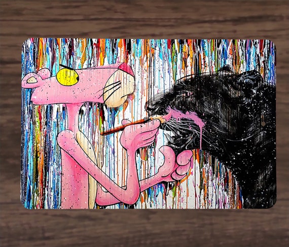 Metal Art Sign Pink Panther Painting a Panther Pink