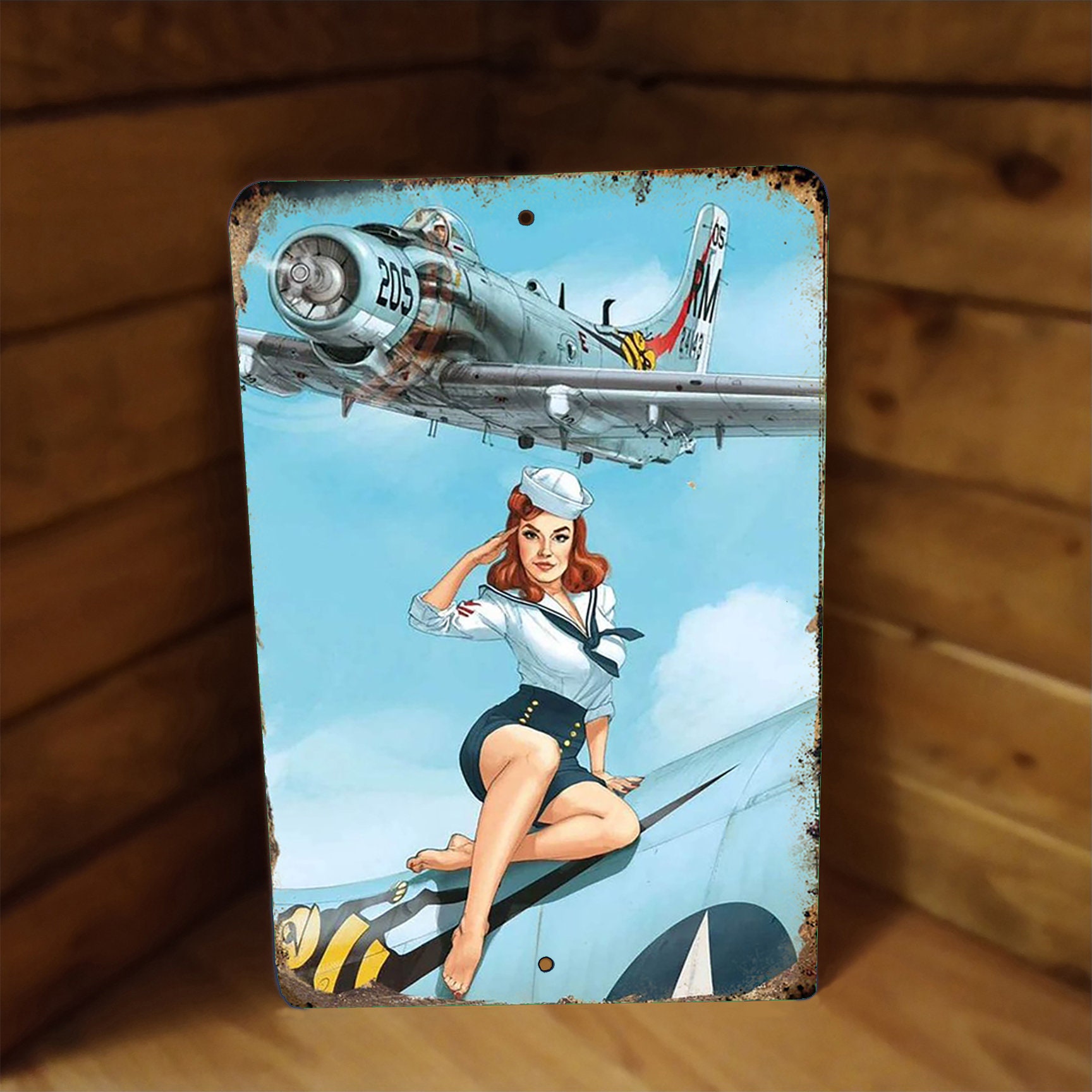 Pinup Pin Up Girl Shooting Ammunition Gun Vintage Style Metal Poster Sign 10x8 e