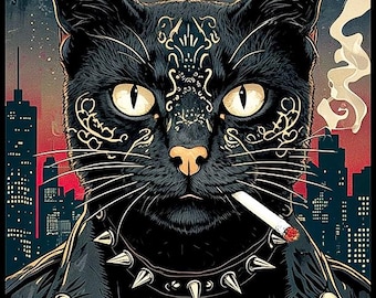 Panneau punk biker Alley Cat en aluminium et métal pour affiche FAFO, cuir et crampons