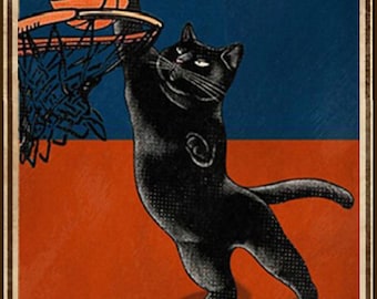 Affiche en métal de basket-ball Black Cat - Art mural