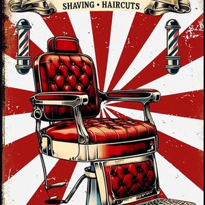 Barbership Shaving and Haircuts Vintage Retro Look Metal Poster Sign