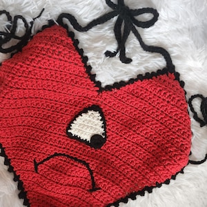 Handmade Crochet Bad Bunny Top Inspired Album Cover Heart, Halter Top, Option with Long Bell Sleeves