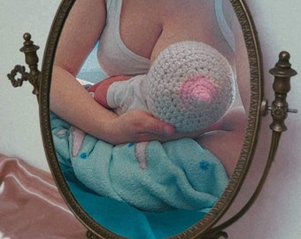 Handmade Crochet Newborn Infant Beanie, Breastfeeding Awareness, Boob Hat