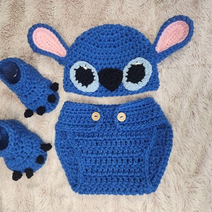 Handmade Crochet Stitch Inspired Baby Outfit: Beanie, Diaper Cover & Booties
