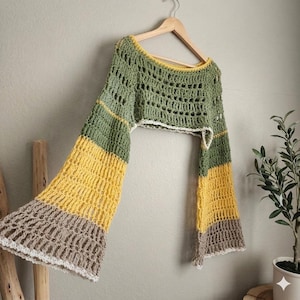 Handmade Crochet The Solstice Bell Shrug, Custom Festival Flare Long Sleeves Bolero, Lemonade Vibes Edition