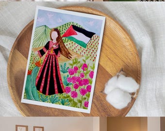 10 tarjetas de felicitación, acuarela de arte palestino