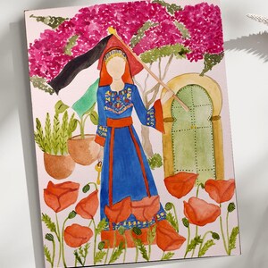 EU & Rest of World Palestine lady with Palestine flag Pack of 10 Greeting Cards - Thank you card - Birthday card - bundle cards