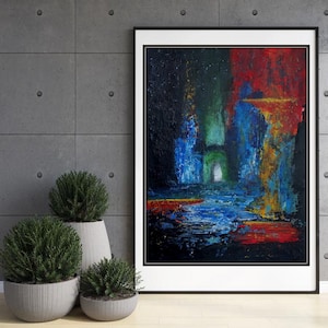 Original Painting Abstract landscape Acrylic canvas on cardboard 30x40 cm