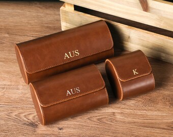 Personalised Leather Watch Case, Watch Case Roll for 3 Watches, Gift for Him, Gift for Dad, Gift for Men, Watch Gifts for Dads, Groom Gift