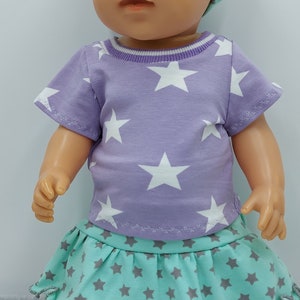 Doll clothes 43 cm, 3-piece set consisting of skirt, T-shirt and headband
