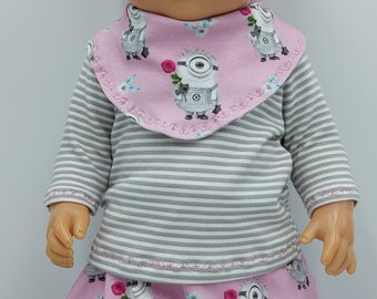 Puppenkleidung 43 cm, 4teiliges Set aus Pumphose, Langarm-Shirt, Wendehalstuch und Beanie-Mütze